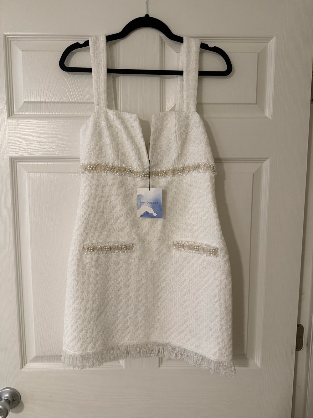 MAJORELLE White Beaded Strap Dress